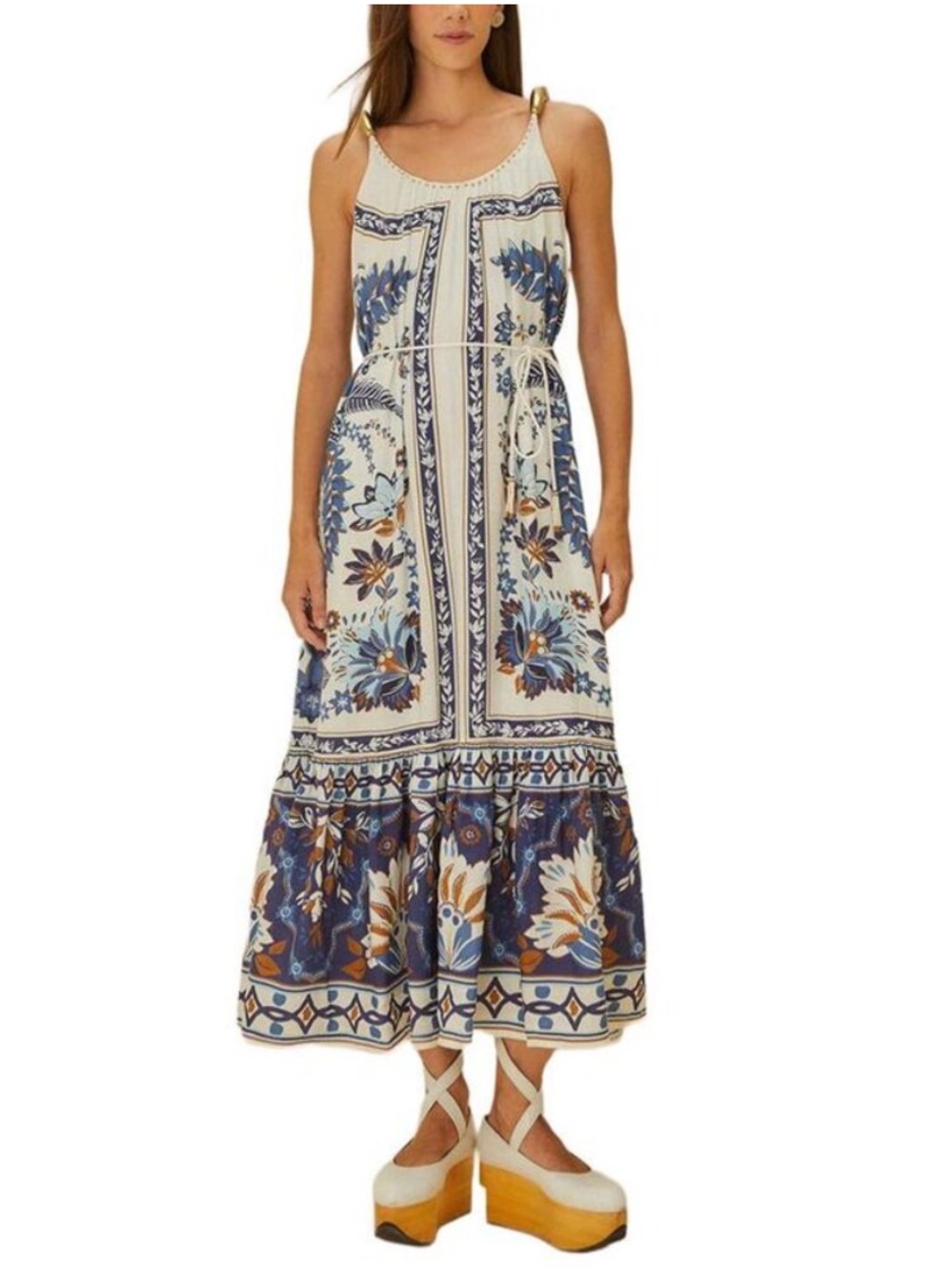 FARM Rio Off-White Ana Tapestry Fish Strap Maxi Dress